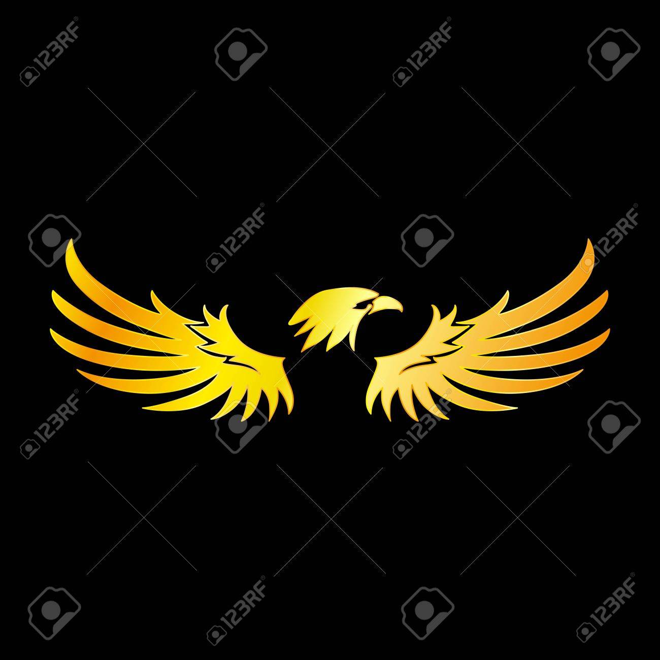 Golden Eagle With Black Background Vector Illustration