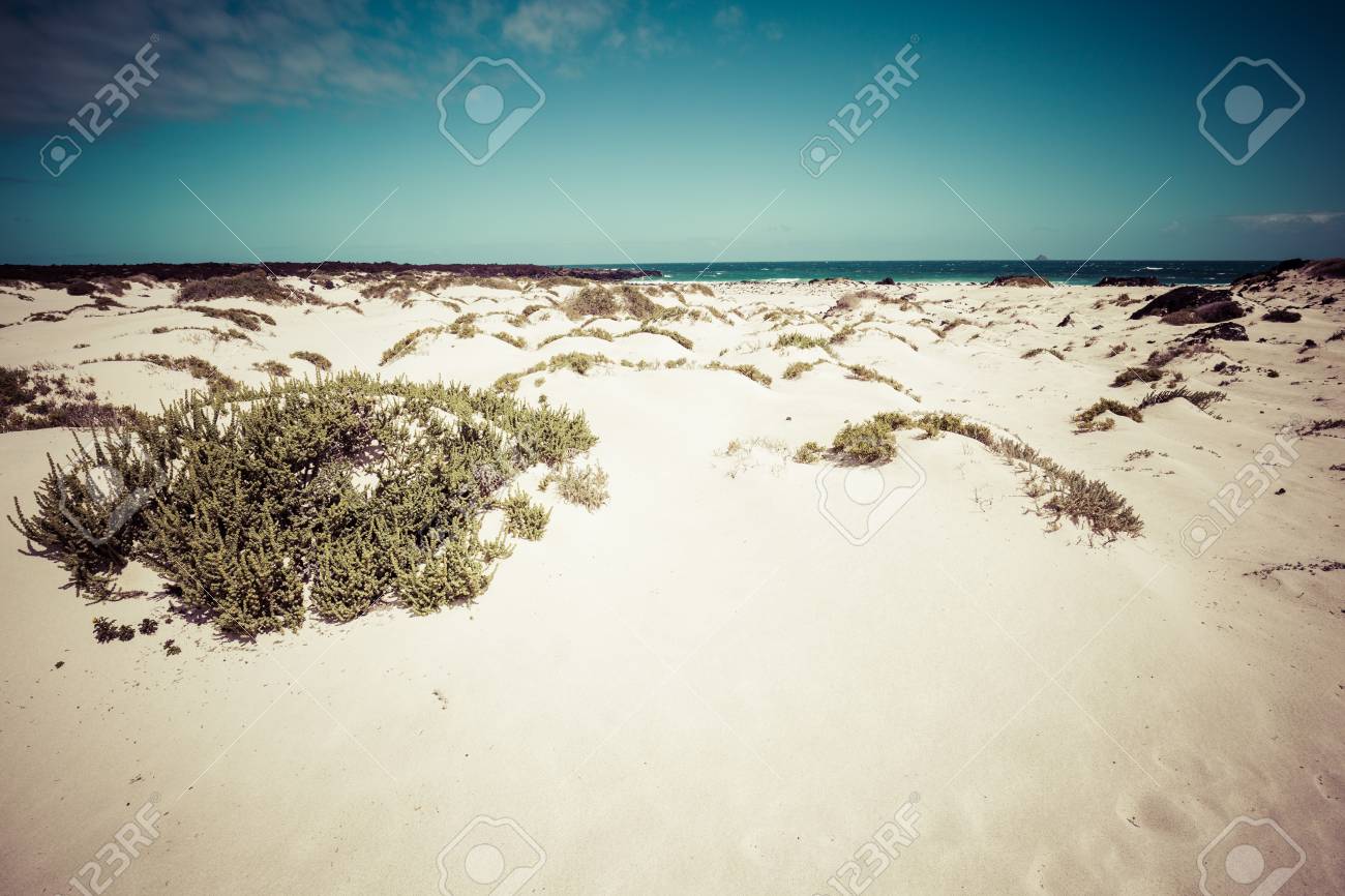 Plage De Sable Blanc Dans La Soirée Lanzarote îles Canaries Espagne