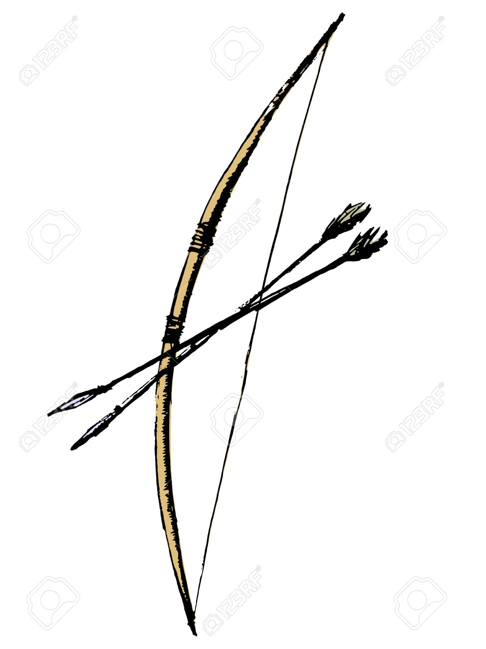 Bow with rose flower arrow sketch Royalty Free Vector Image