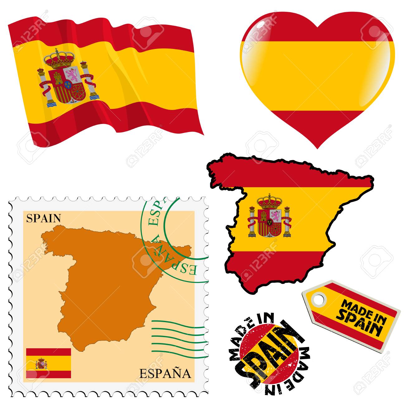 スペインのナショナル カラーの異なる記号のセット のイラスト素材 ベクタ Image