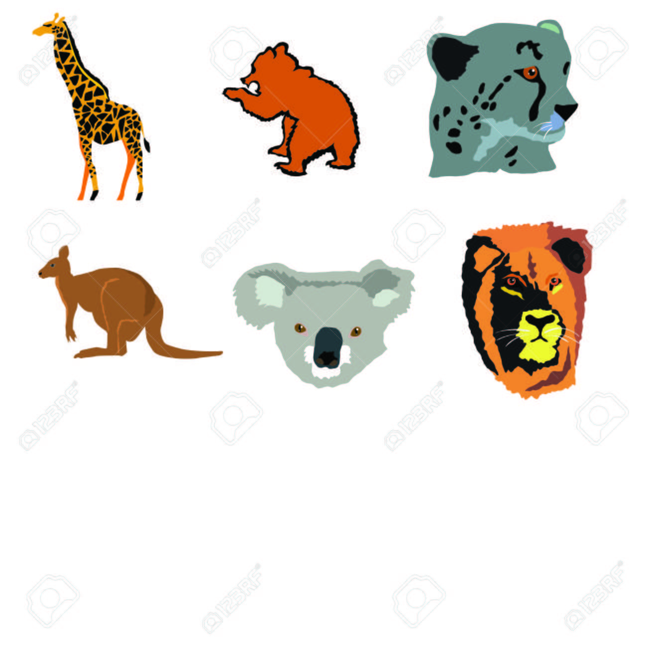 チーター カンガルー コアラ ライオン カモシカ ビーバー のイラスト素材 ベクタ Image