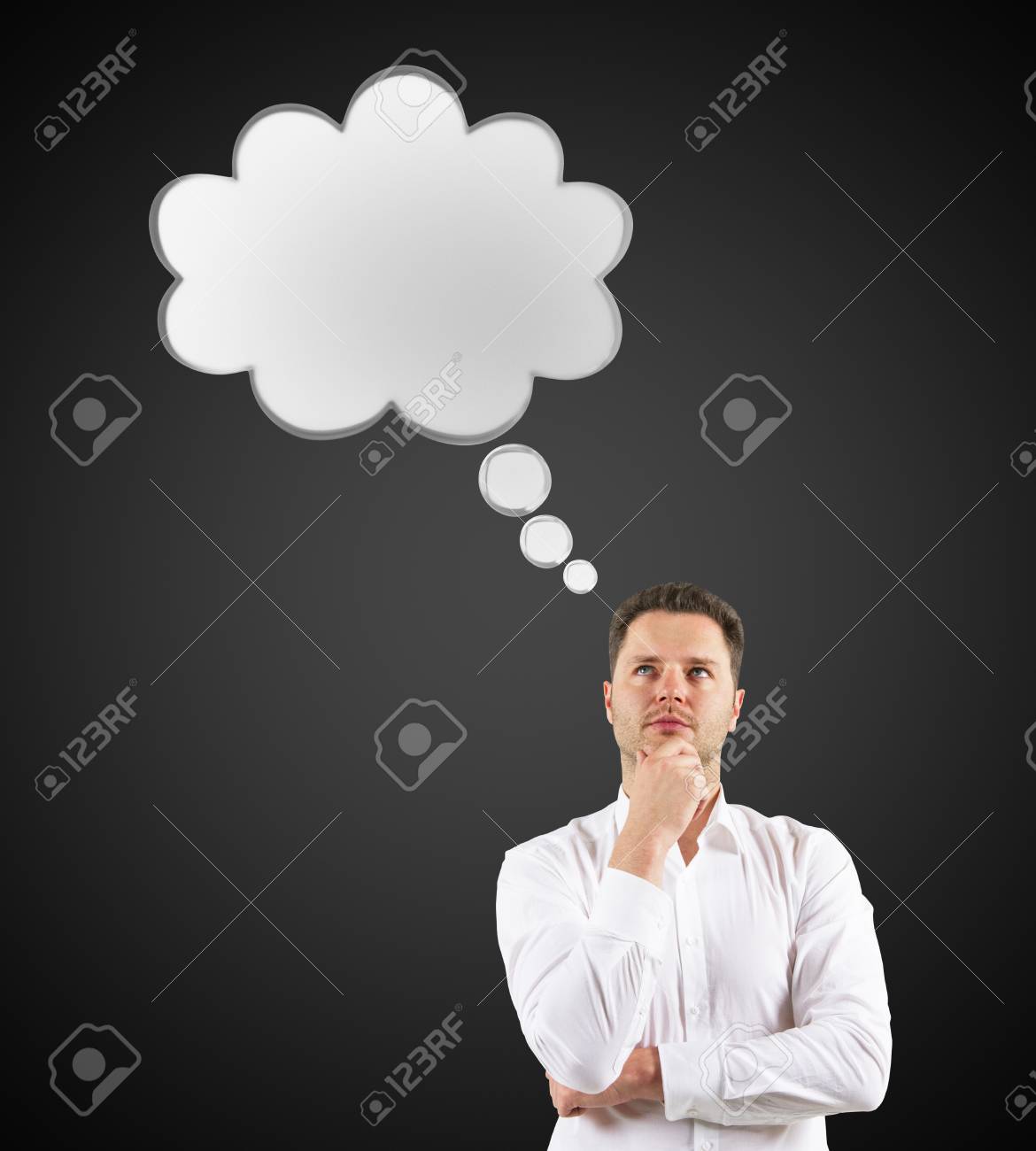 頭上の黒い吹き出しと考える人 の写真素材 画像素材 Image
