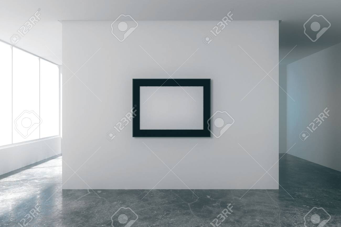Blank Picture Frame In Empty Loft Room With White Walls City
