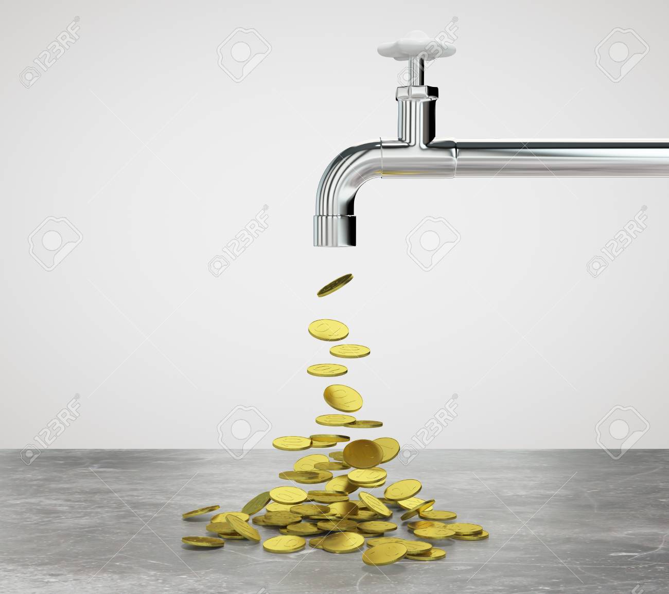 Gold Coins Flow From The Faucet Stock Photo, Picture and Royalty Free  Image. Image 50384033.