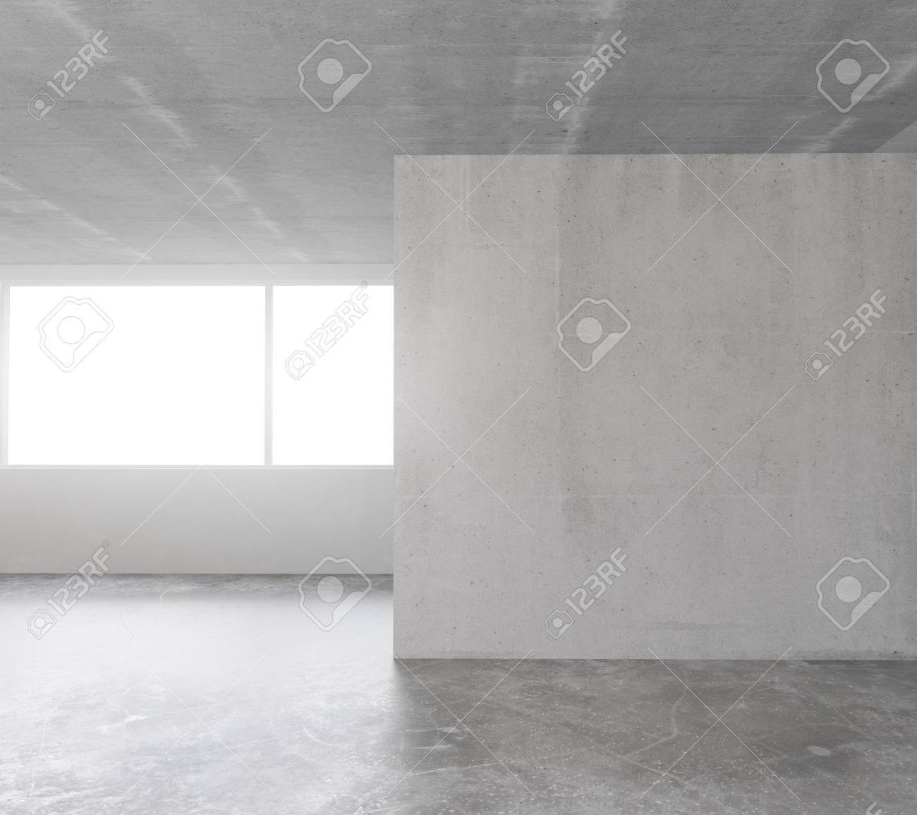 コンクリート床の空のロフト部屋 中央の天井 コンクリート壁 の写真素材 画像素材 Image