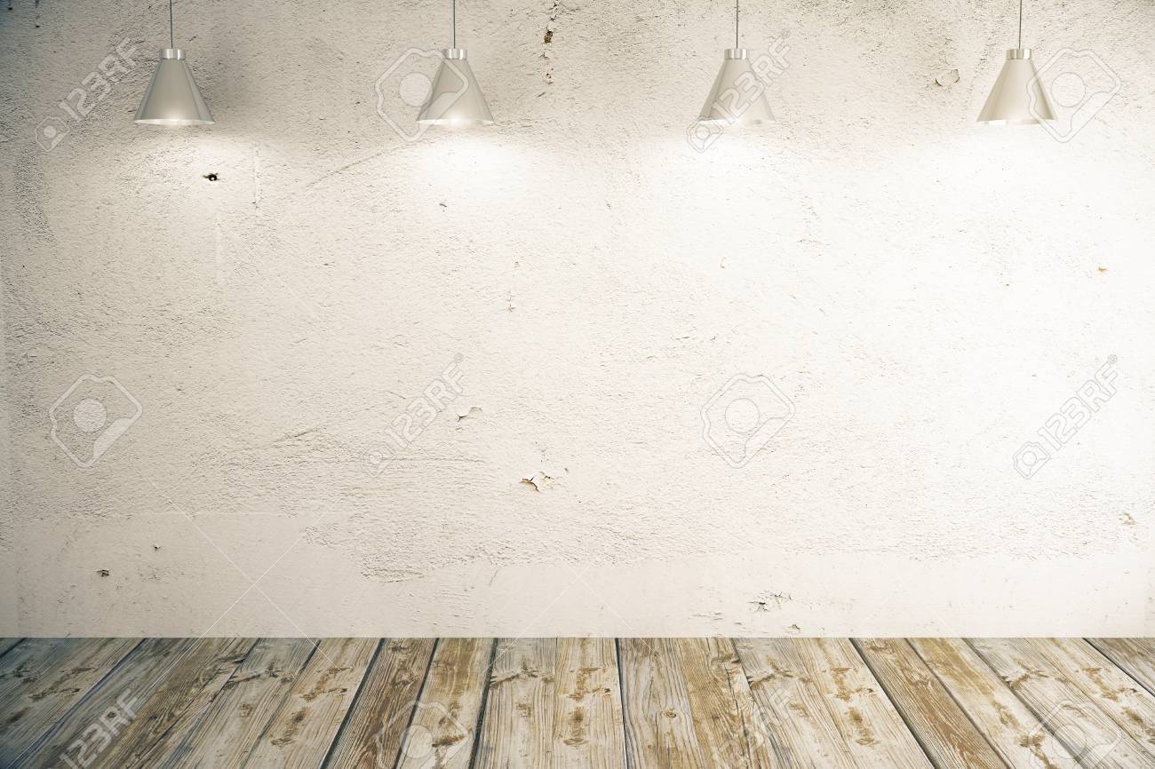 Blank Light Concrete Wall In Room With Wooden Floor And Ceiling ... Blank Light Concrete Wall In Room With Wooden Floor And Ceiling ...