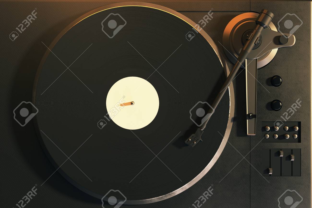 Turntable Vinyl Player Retro Audio Equipment For Disc Jockey Sound Technology For Dj To Mix Play Music Close Up And Top View 3d Rendering Stock Photo Picture And Royalty Free Image
