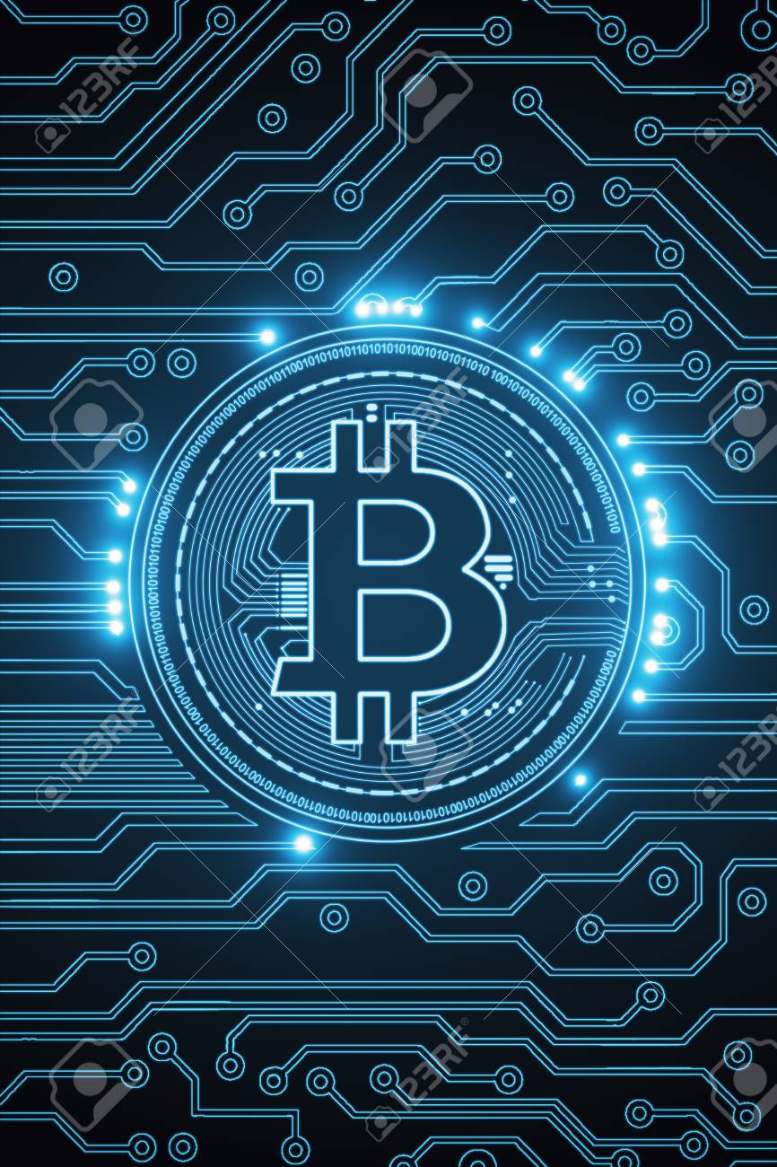 Creative Glowing Blue Bitcoin Background. Cryptocurrency, E-commerce And Digital  Banking Concept. 3D Rendering Stock Photo, Picture and Royalty Free Image.  Image 90693811.
