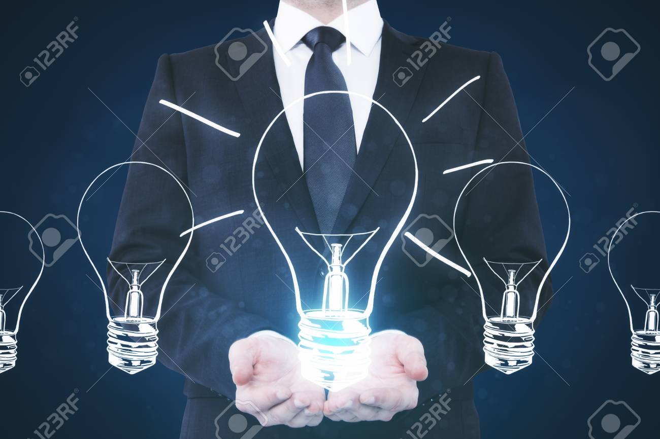 手持ち光るランプ アイデアとファイナンス 3d レンダリング の写真素材 画像素材 Image