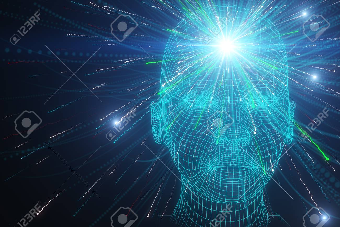 抽象的な輝くデジタルヘッドの壁紙 ロボティクスとサイバースペースのコンセプト3d レンダリング の写真素材 画像素材 Image