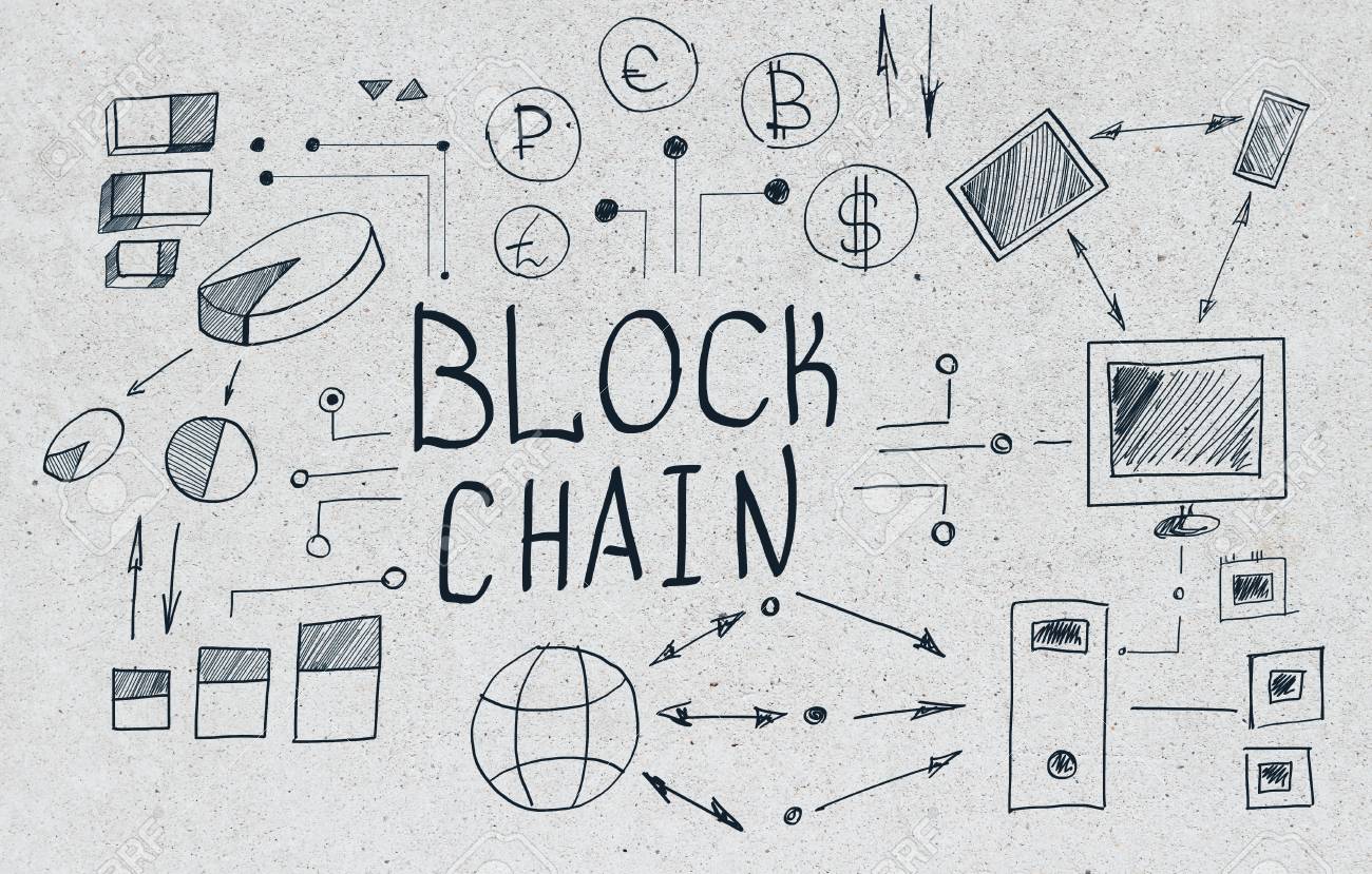Creative Blockchain Sketch On Concrete Wall Background Technology And Cryptocurrency Concept Stock Photo Picture And Royalty Free Image Image 100134843