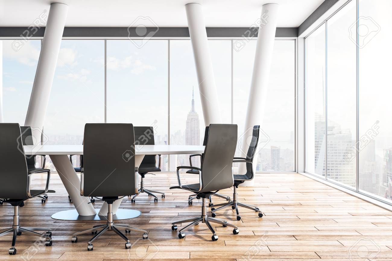 Contemporary Meeting Room Interior With Furniture And Panoramic
