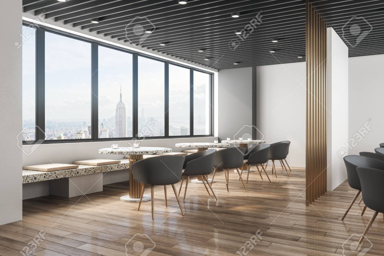 Contemporary Restaurant Interior With Panoramic New York City
