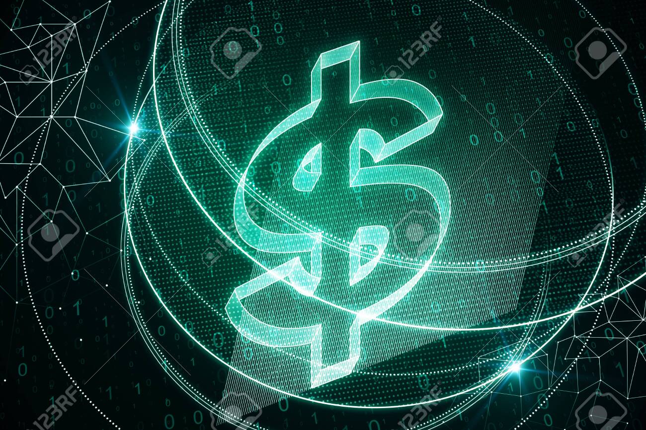 Creative Glowing Green Dollar Sign Icon On Dark Background. Money And  Cryptocurrency Concept. 3D Rendering Stock Photo, Picture and Royalty Free  Image. Image 127137561.