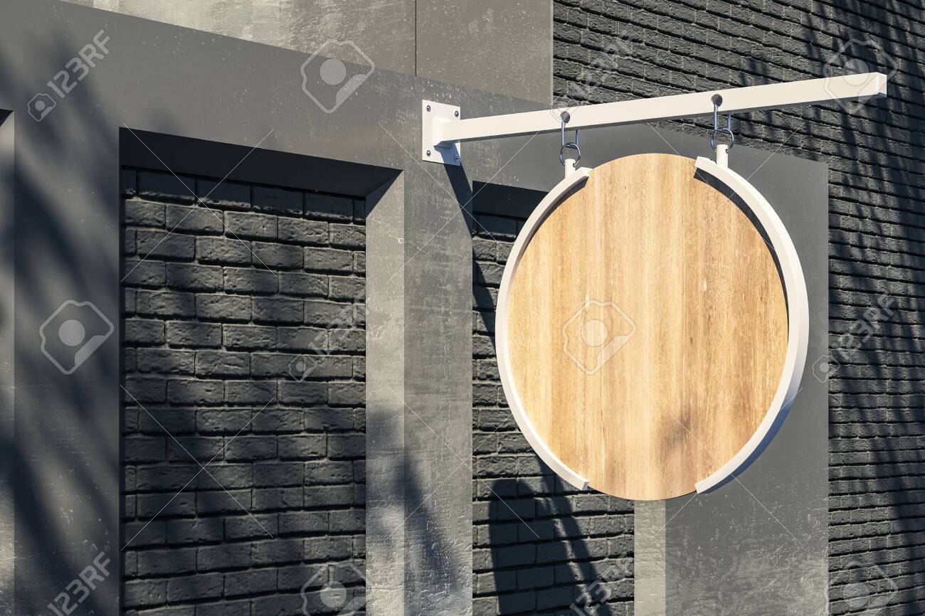 Download Creative Empty Round Wooden Stopper On Brick Building Exterior Stock Photo Picture And Royalty Free Image Image 127974617