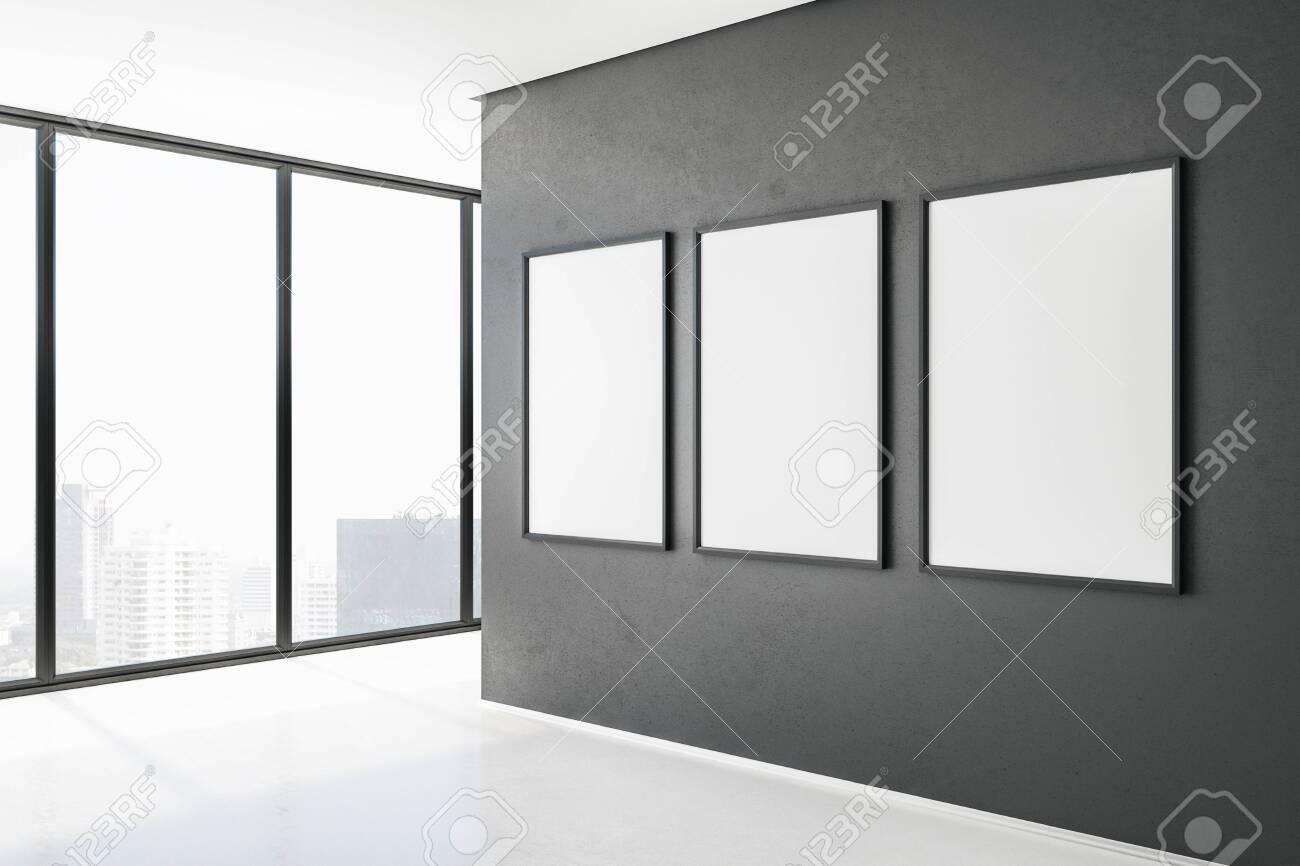 Download Side View Of Modern Gallery With City View And Empty Banner On Stock Photo Picture And Royalty Free Image Image 129780149 PSD Mockup Templates