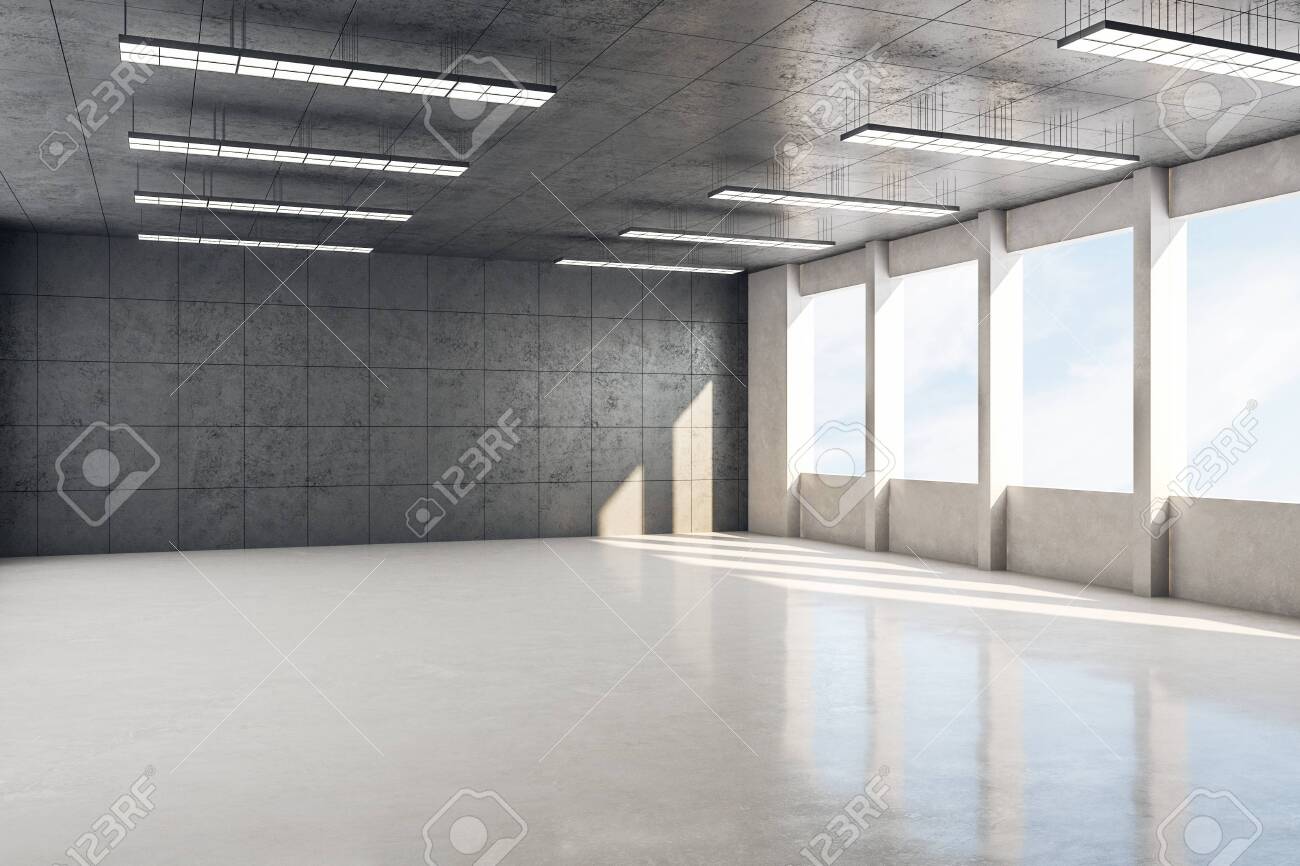Download Warehouse Concrete Gallery Interior With City View Daylight Stock Photo Picture And Royalty Free Image Image 130559367 PSD Mockup Templates