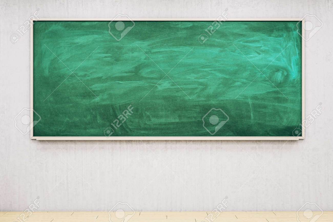 Empty green chalkboard in classroom interior. Education and school concept. Mock up, 3D Rendering - 154052183 Empty green chalkboard in classroom interior. Education and school concept. Mock up, 3D Rendering - 154052183