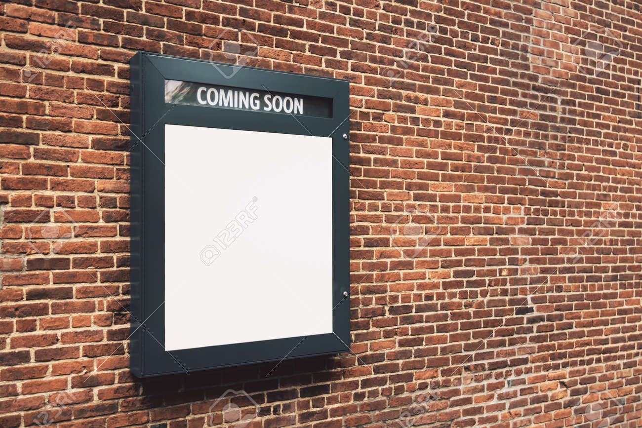 Download Coming Soon Blank White Outdoor Signage On Red Brick Wall Mockup Stock Photo Picture And Royalty Free Image Image 165592495