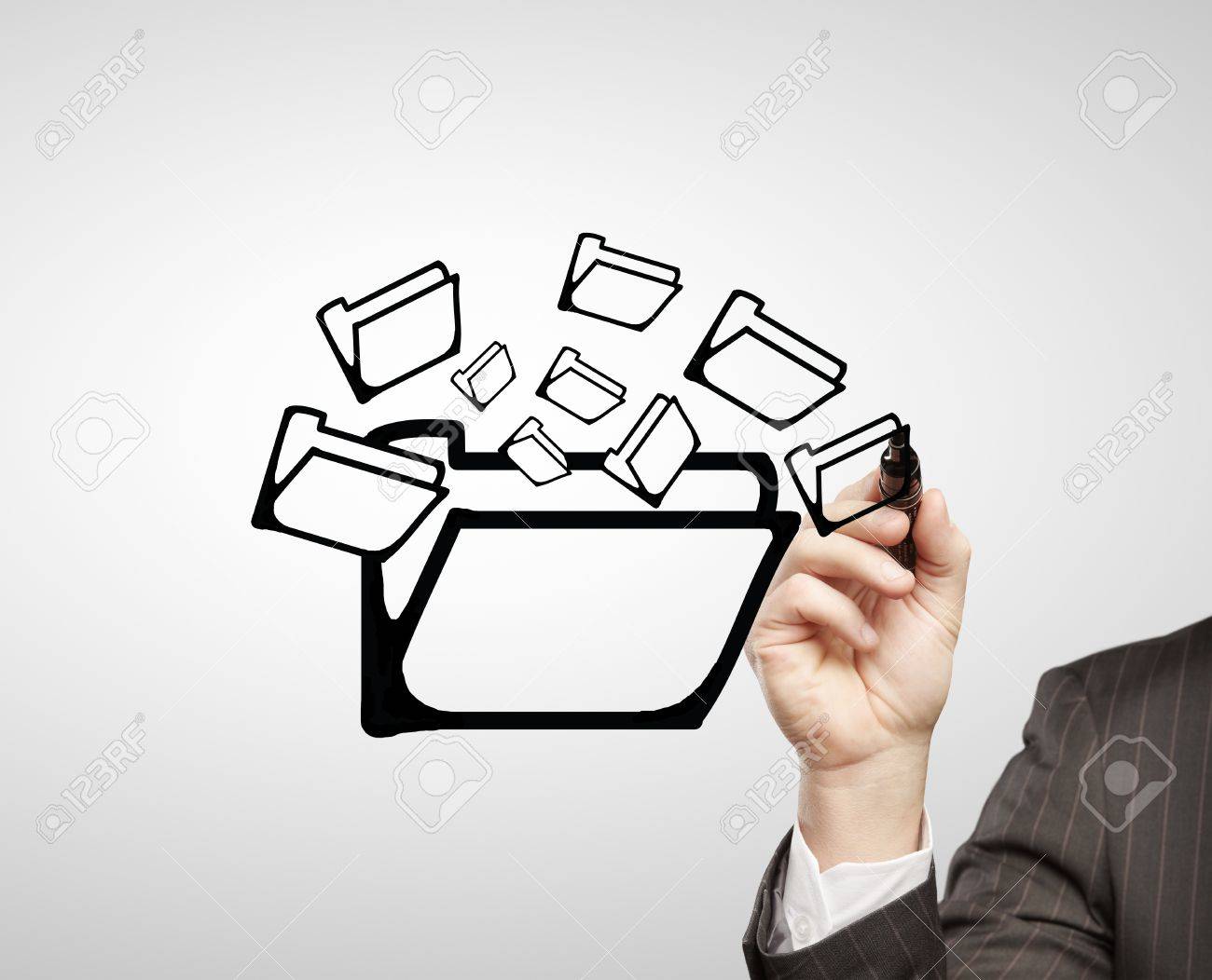 men hand drawing folders on a white background stock photo picture