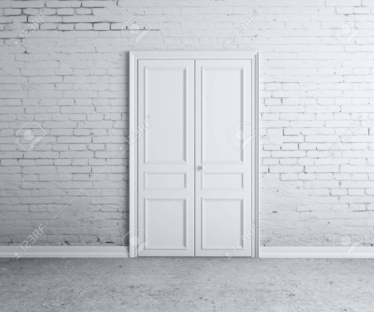 白いレンガの壁にドア の写真素材・画像素材. Image 15359325.