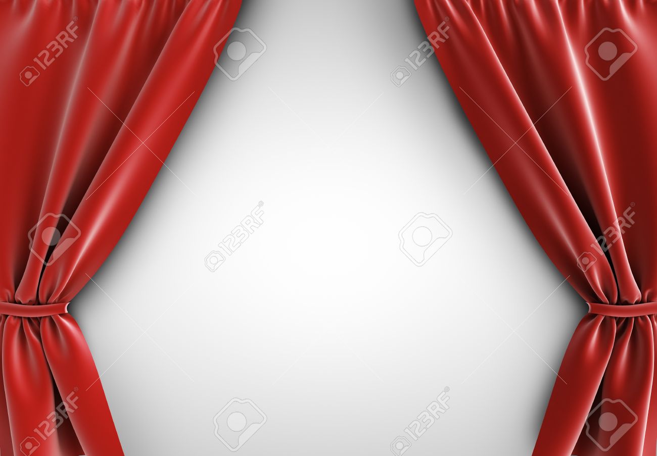 Red Curtain At Gray Background