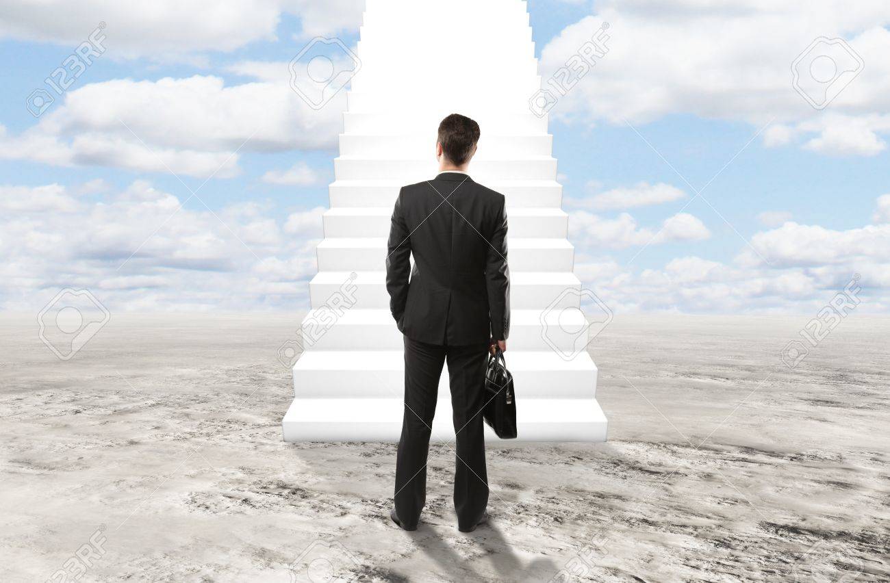 Businessman Looking At Stairs To Heaven Stock Photo, Picture And Royalty  Free Image. Image 18768053.