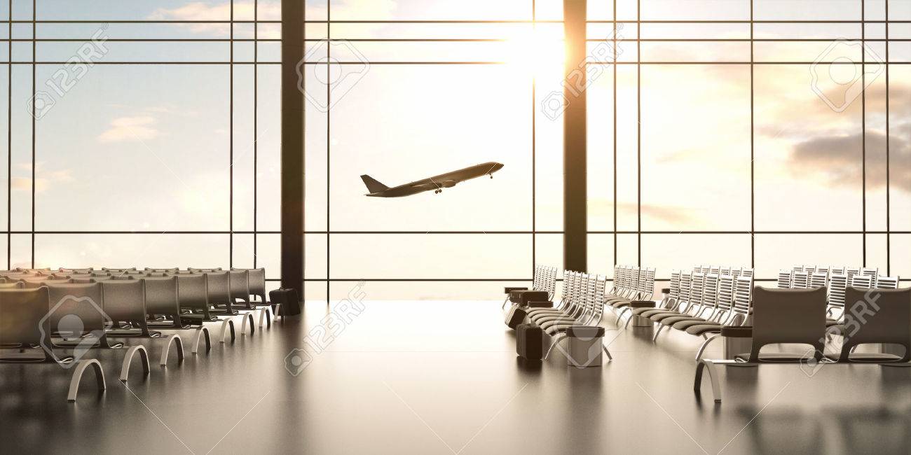 Futuristic Airport And Big Airplane In Window Stock Photo, Picture and  Royalty Free Image. Image 32149519.