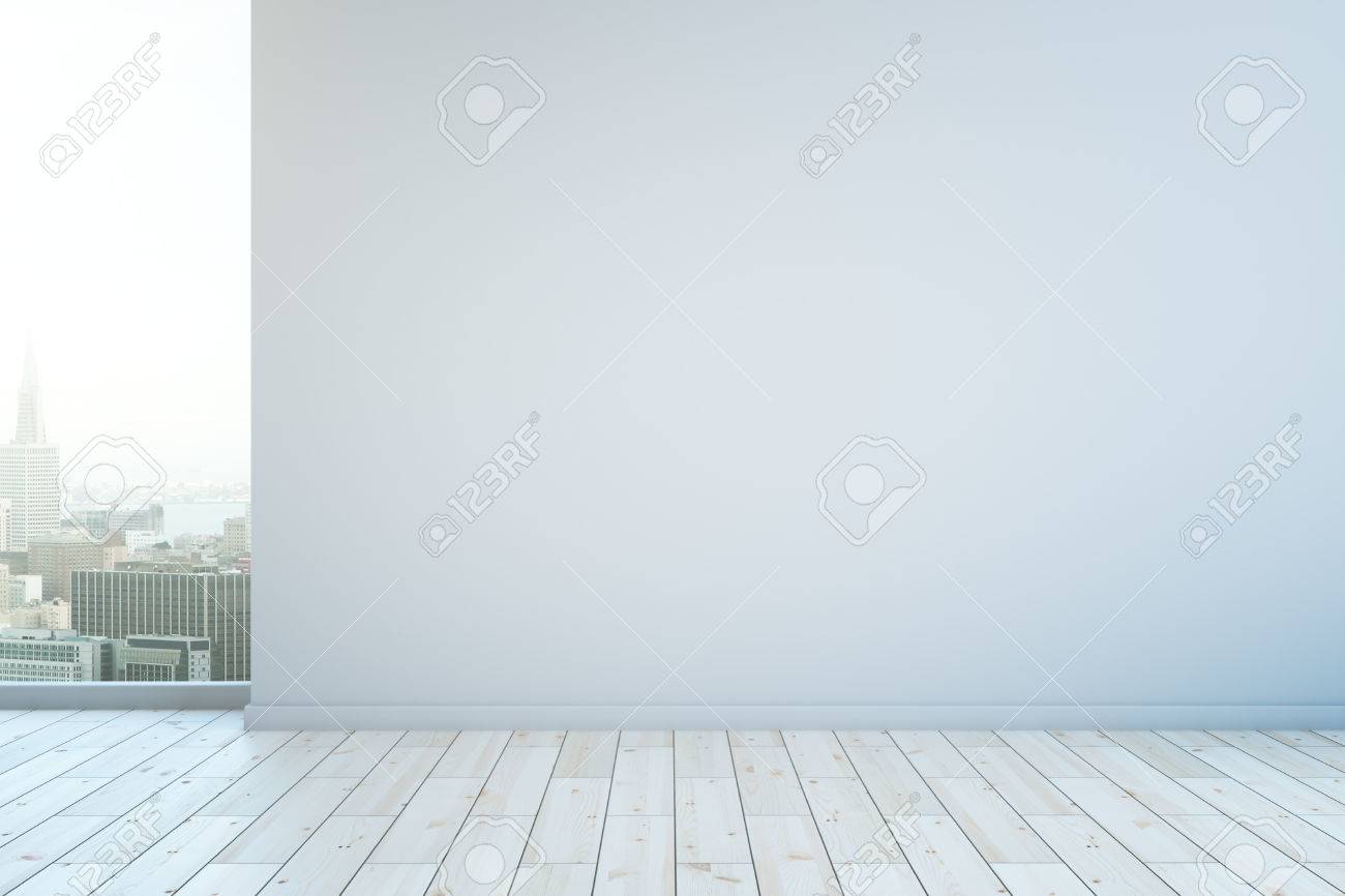 Muro bianco in interni con il bianco pavimento in legno e vista ... Pavimento legno bianco
