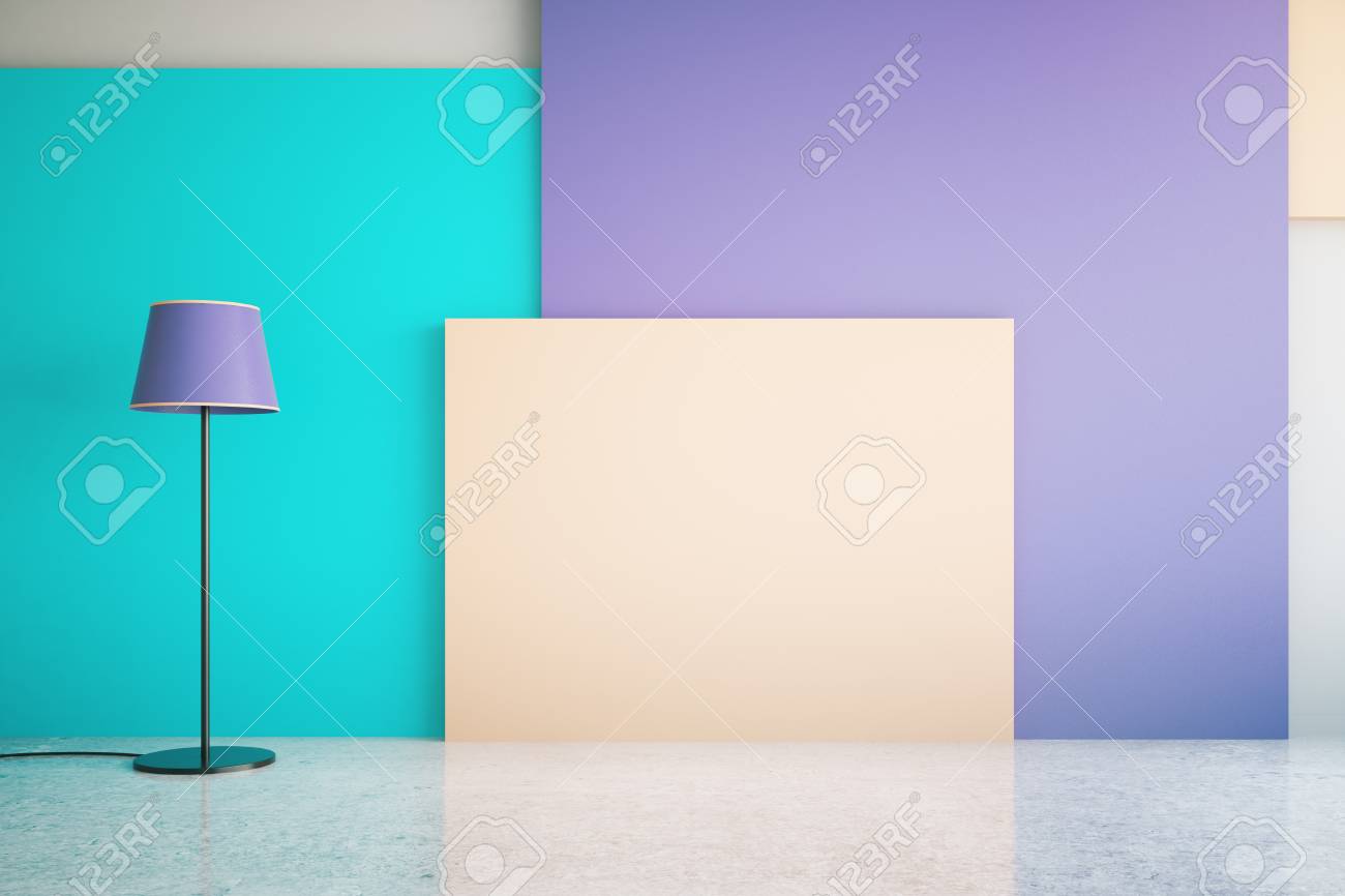 Vibrant Colorful Empty Interior With Blank Banner And Floor Lamp