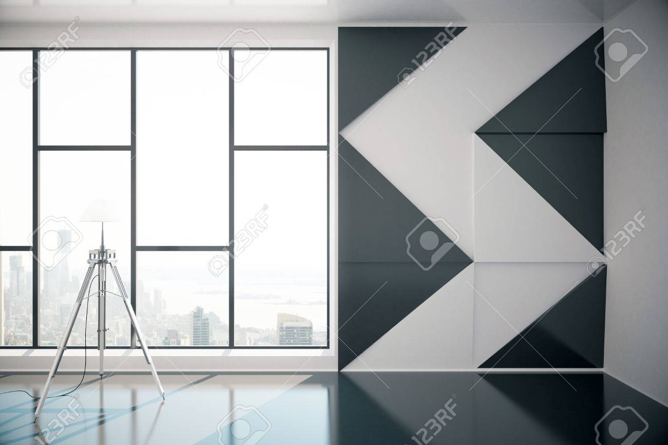 Diseno Interior Con La Pared De Modelado Blanco Y Negro Lampara