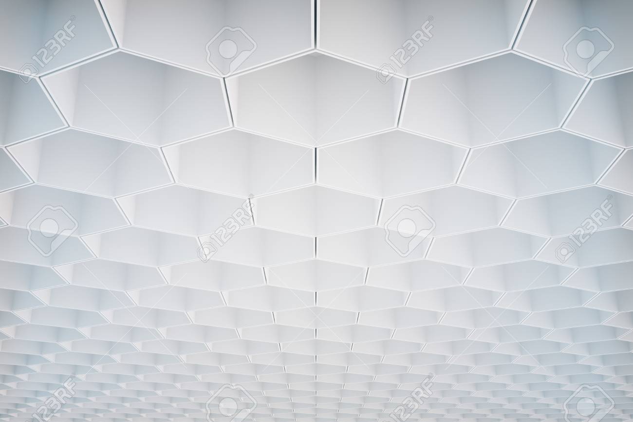 Abstract White Honeycomb Hexagon Pattern On Ceiling Background