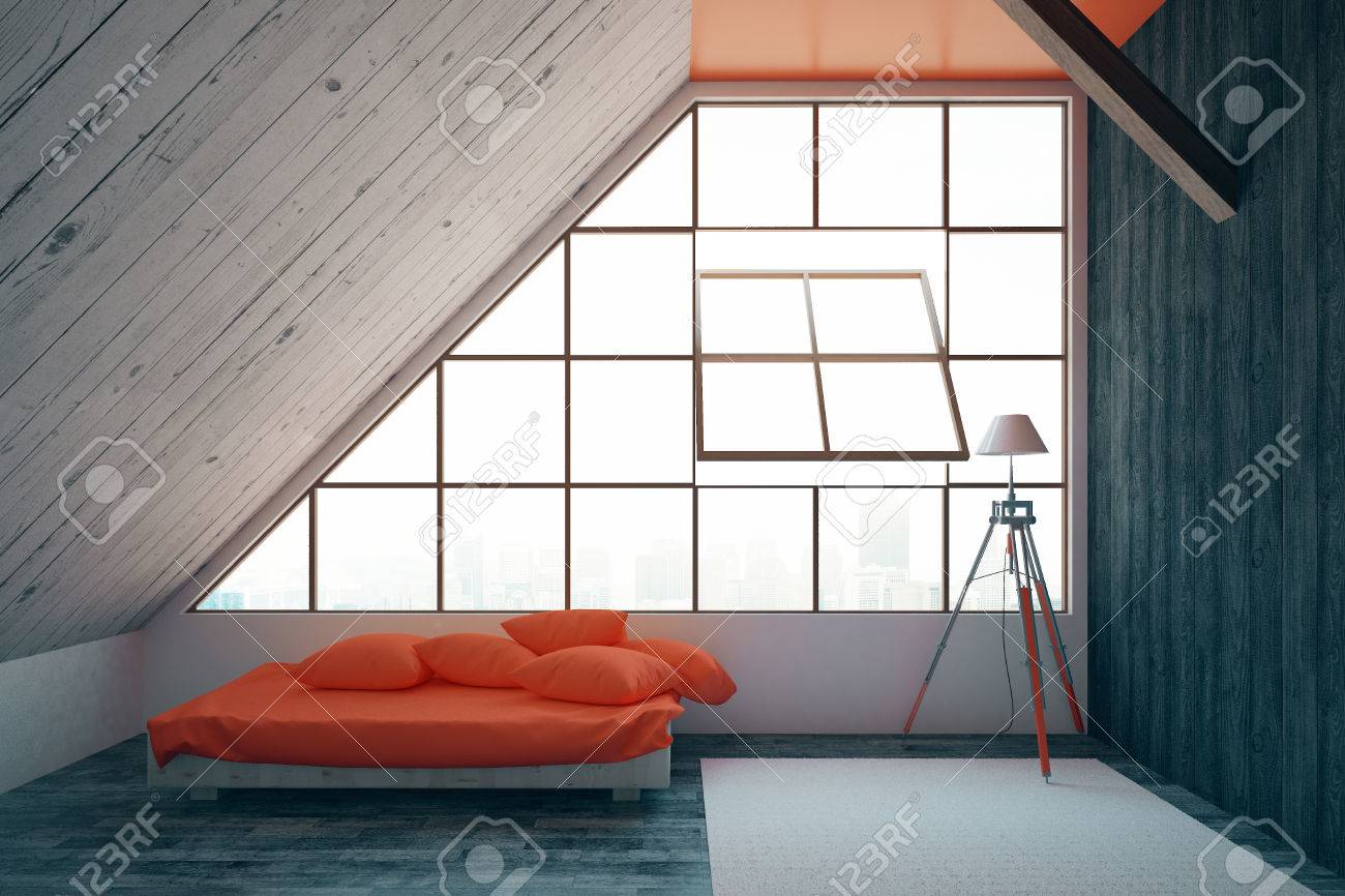 Camera Da Letto Interni Moderno Con Base Rossa, Finestra ... Camera Da Letto Interni Moderno Con Base Rossa, Finestra ...