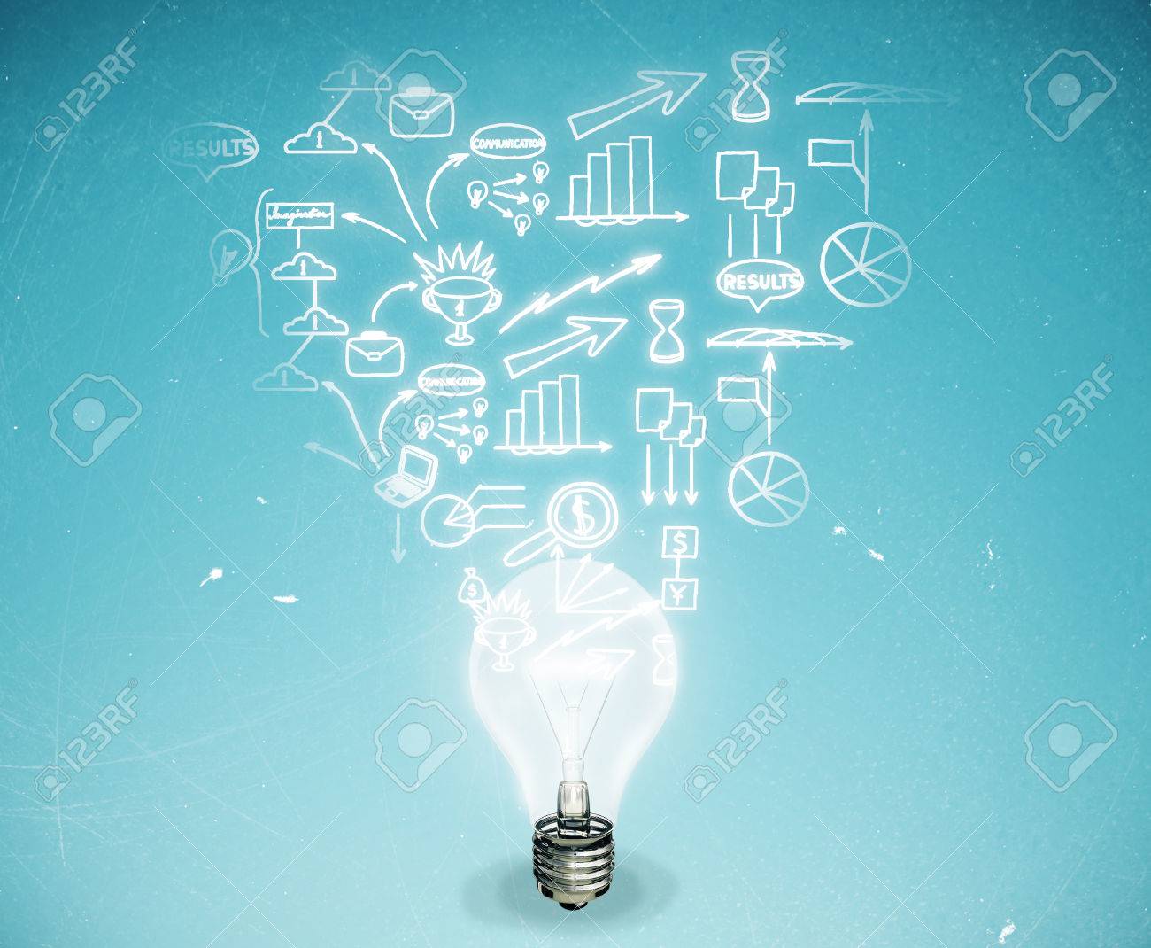 Abstract light bulb with business sketch on light blue background. Business idea concept - 63393206 Abstract light bulb with business sketch on light blue background. Business idea concept - 63393206