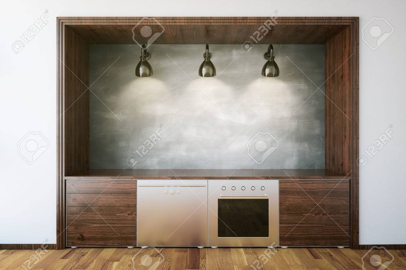 Muebles De Cocina De Madera Con La Pizarra En Blanco En El Interior ... Muebles De Cocina De Madera Con La Pizarra En Blanco En El Interior ...