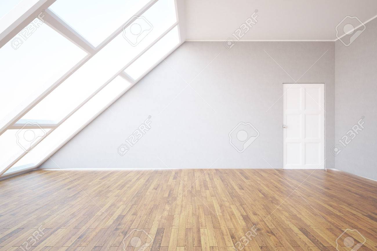 Download Side View Of Loft Room With Blank Wall Wooden Floor White Door Stock Photo Picture And Royalty Free Image Image 65576389