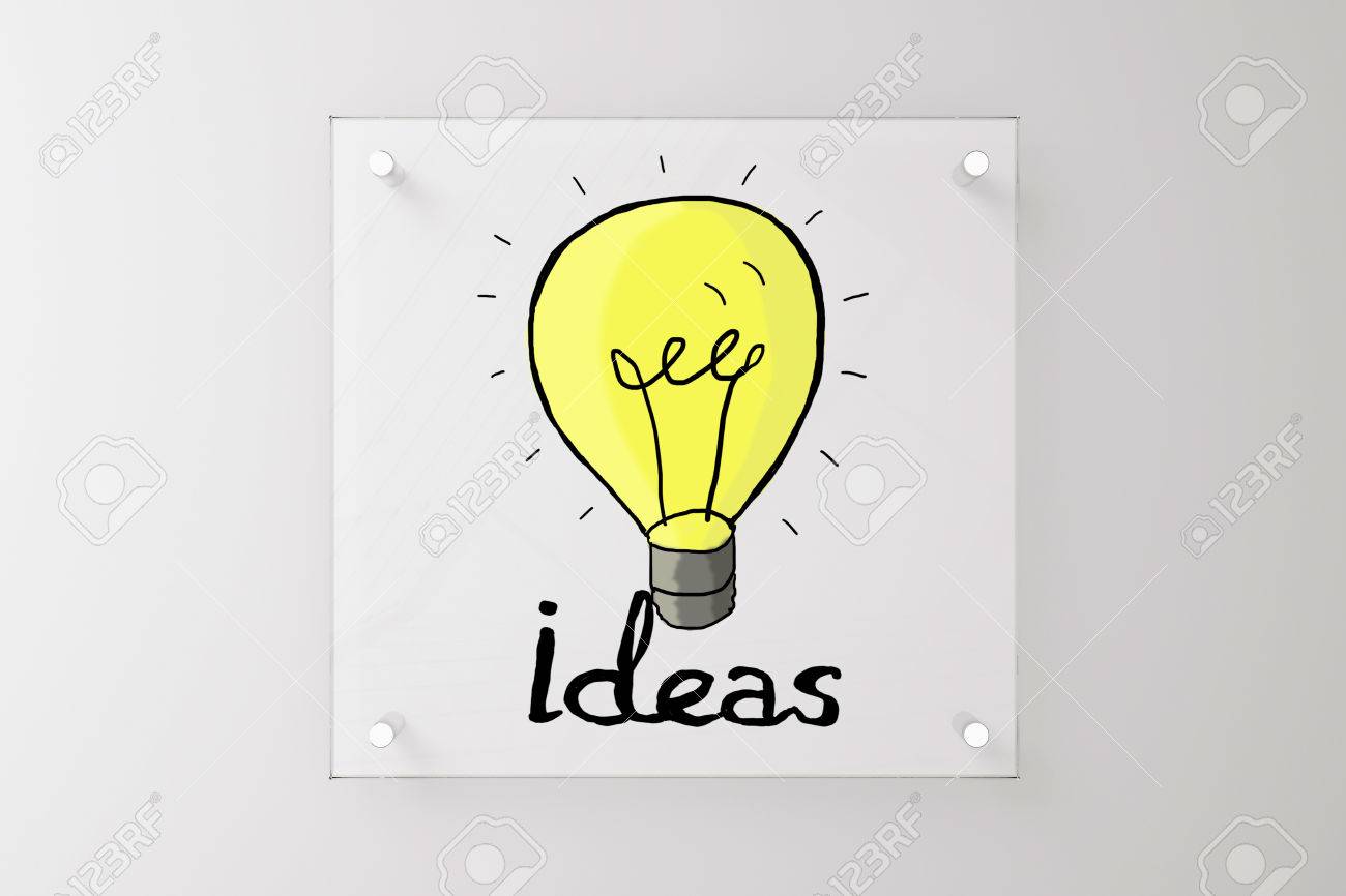 transparent glass plate with creative lamp sketch on concrete creative background ideas