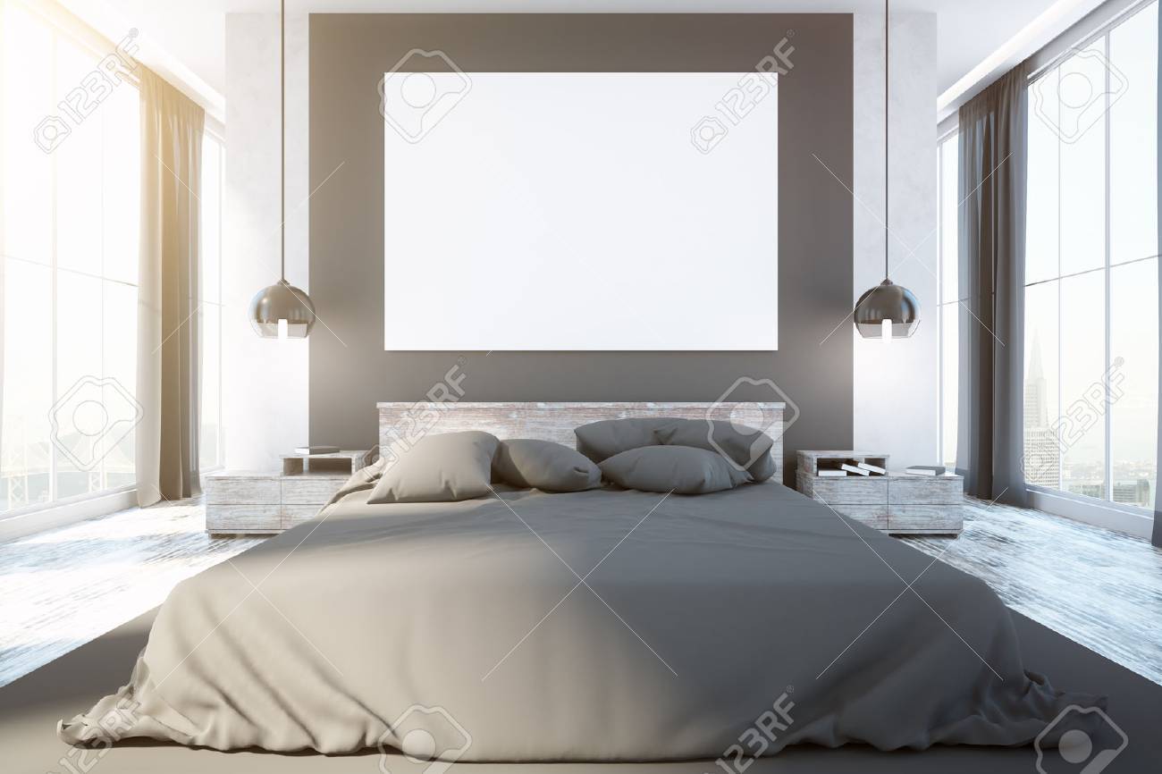 Interno Camera Da Letto Contemporanea Con Mobili, Lavagna Bianca ... Interno Camera Da Letto Contemporanea Con Mobili, Lavagna Bianca ...