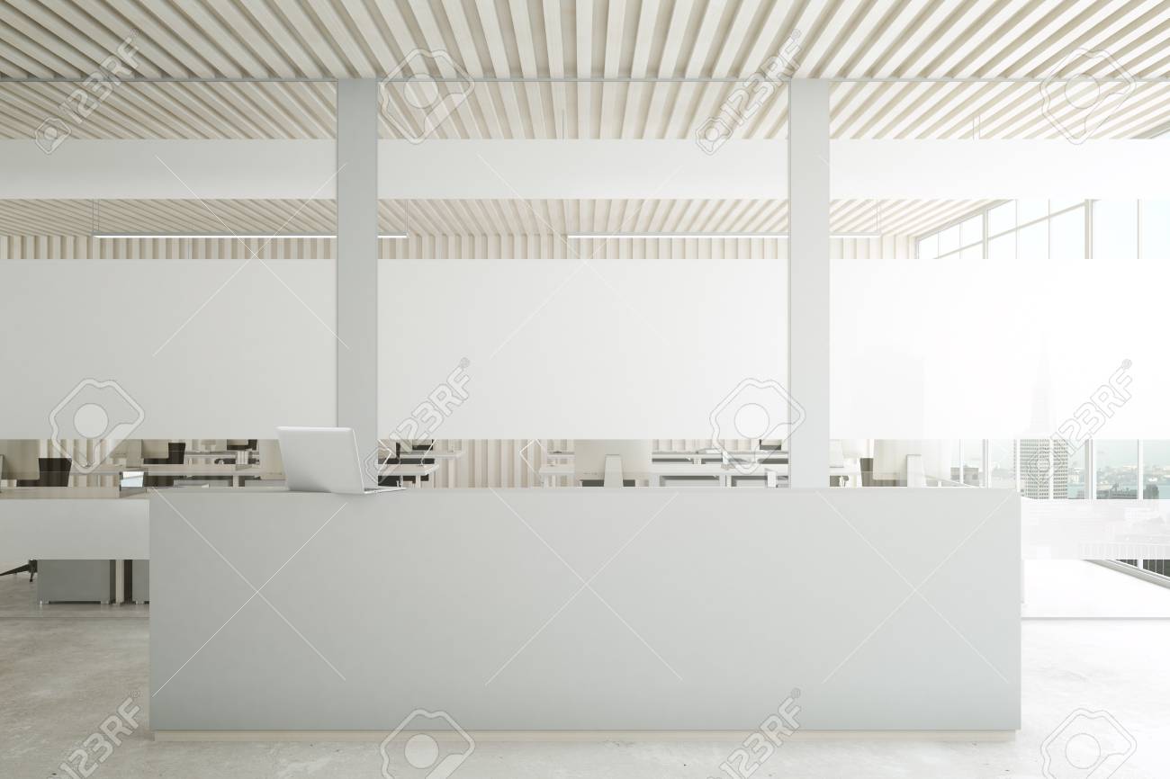 reception desk with lights