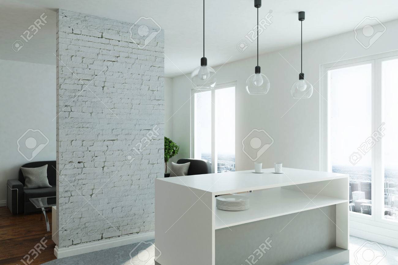 Monolocale Moderno Con Cucina, Soggiorno, Finestra Con Vista Sulla ... Monolocale Moderno Con Cucina, Soggiorno, Finestra Con Vista Sulla ...
