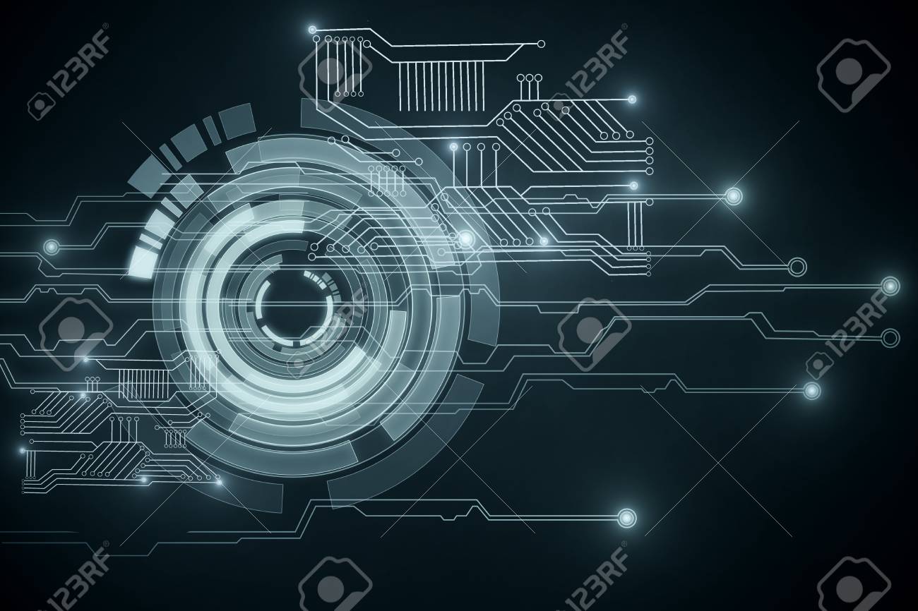 暗い壁紙抽象光る回路ボタン 技術コンセプト 3 D レンダリング の