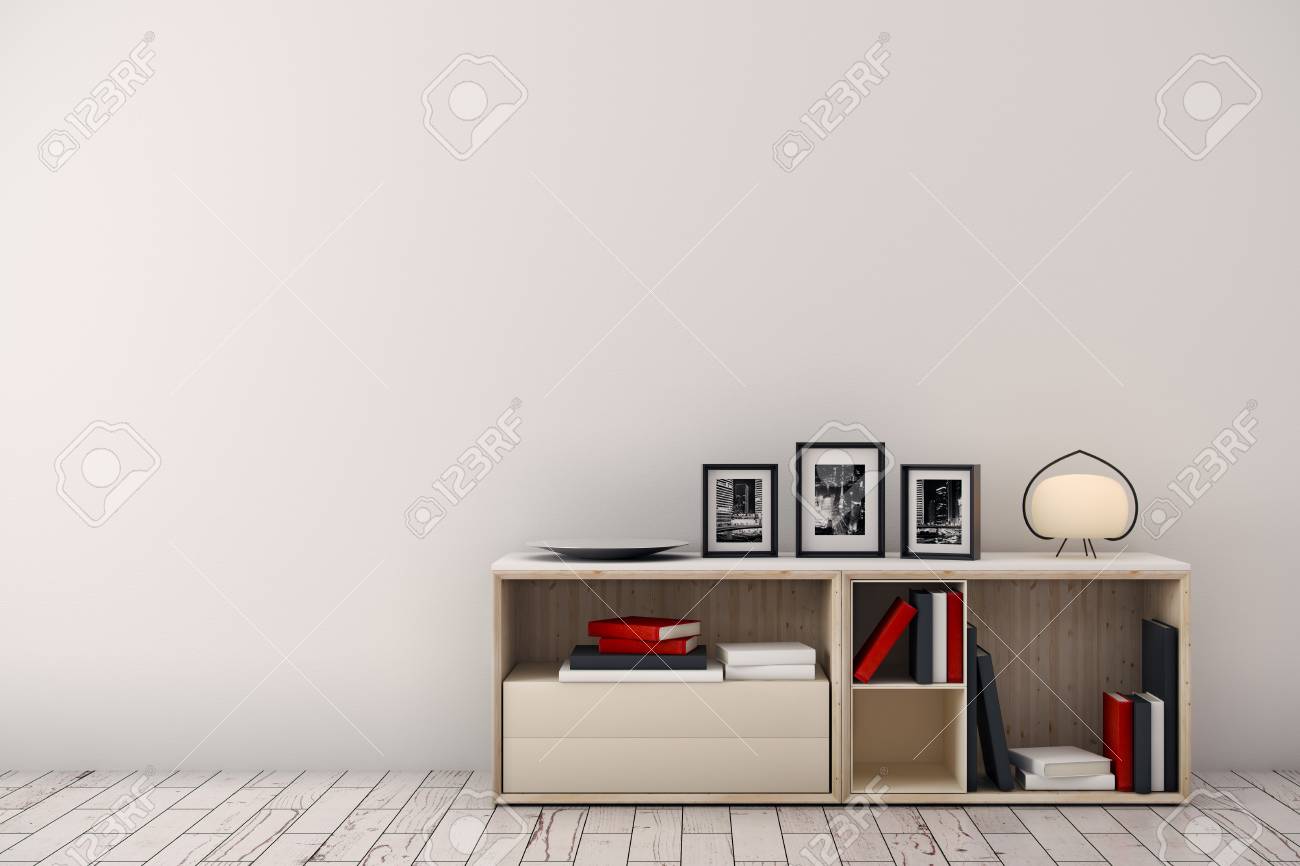 Interior De Sala De Luz Con Marco Libros Lampara Y Otros