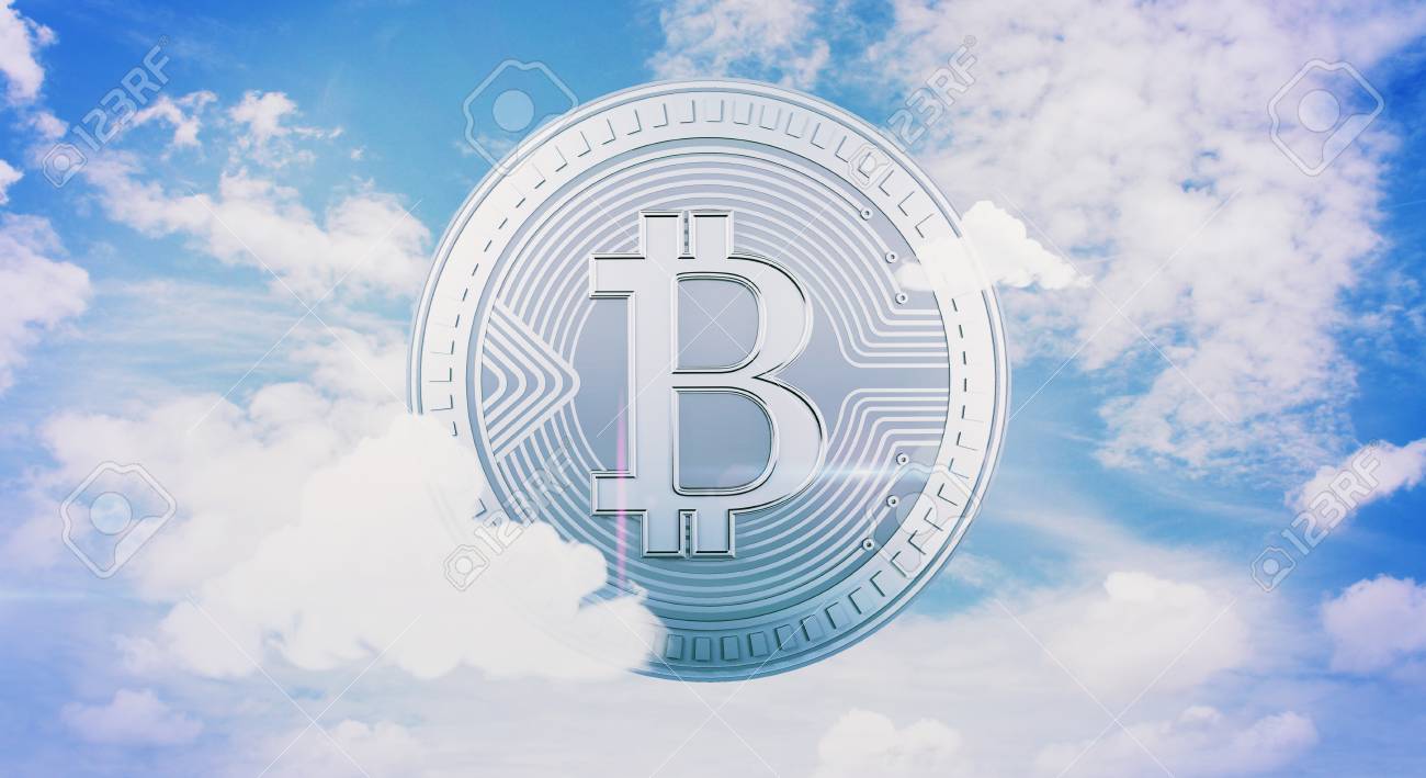 Abstract Silver Bitcoin On Sky Background With Clouds. Cryptocurrnecy And  Banking Concept. 3D Rendering Stock Photo, Picture and Royalty Free Image.  Image 91524109.