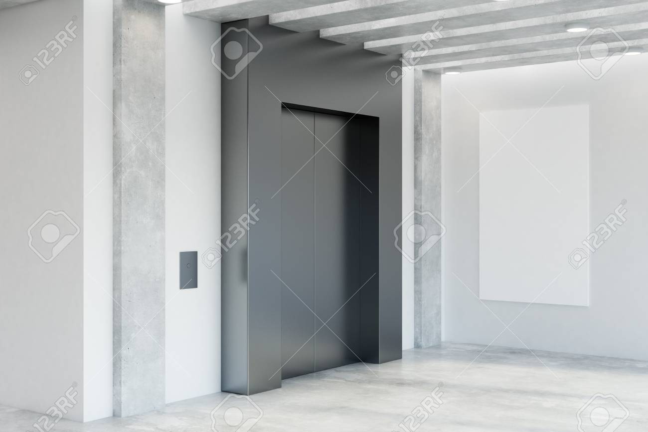 Download Modern Office Interior With Elevator And Empty Poster Mock Up Stock Photo Picture And Royalty Free Image Image 96137286
