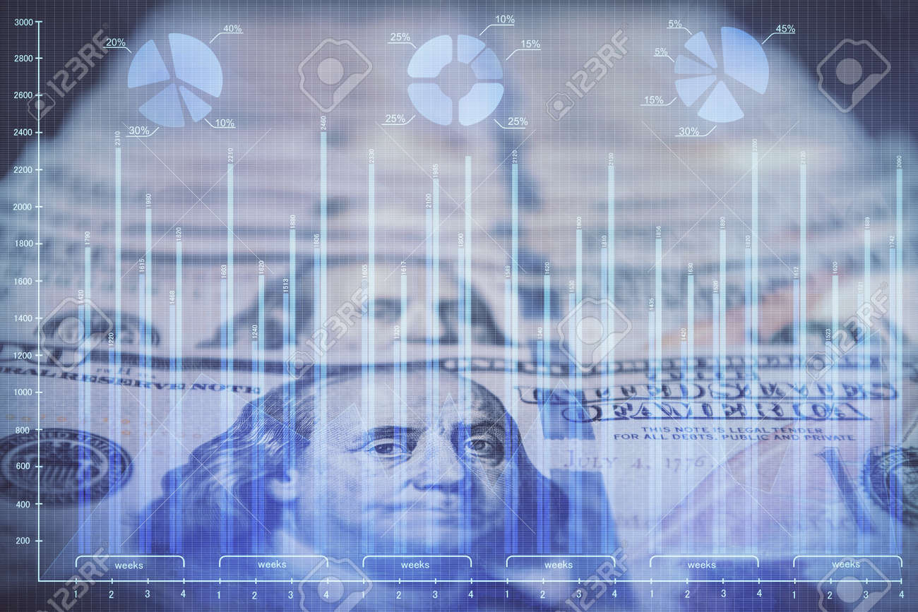 Double exposure of forex graph drawing over us dollars bill background. Concept of financial markets. - 155843149 Double exposure of forex graph drawing over us dollars bill background. Concept of financial markets. - 155843149