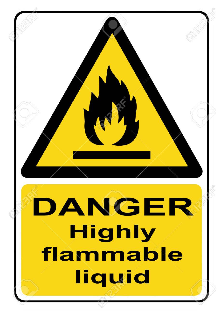Danger highly flammable liquid yellow warning sign Stock Photo - 56696896