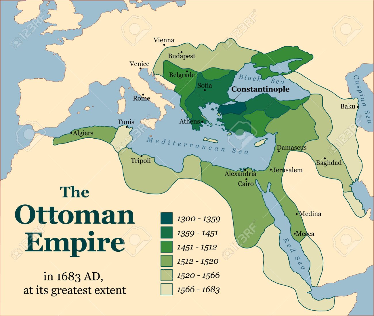 The Ottoman Empire at its greatest extent in 1683. Vector illustration. Stock Vector -
