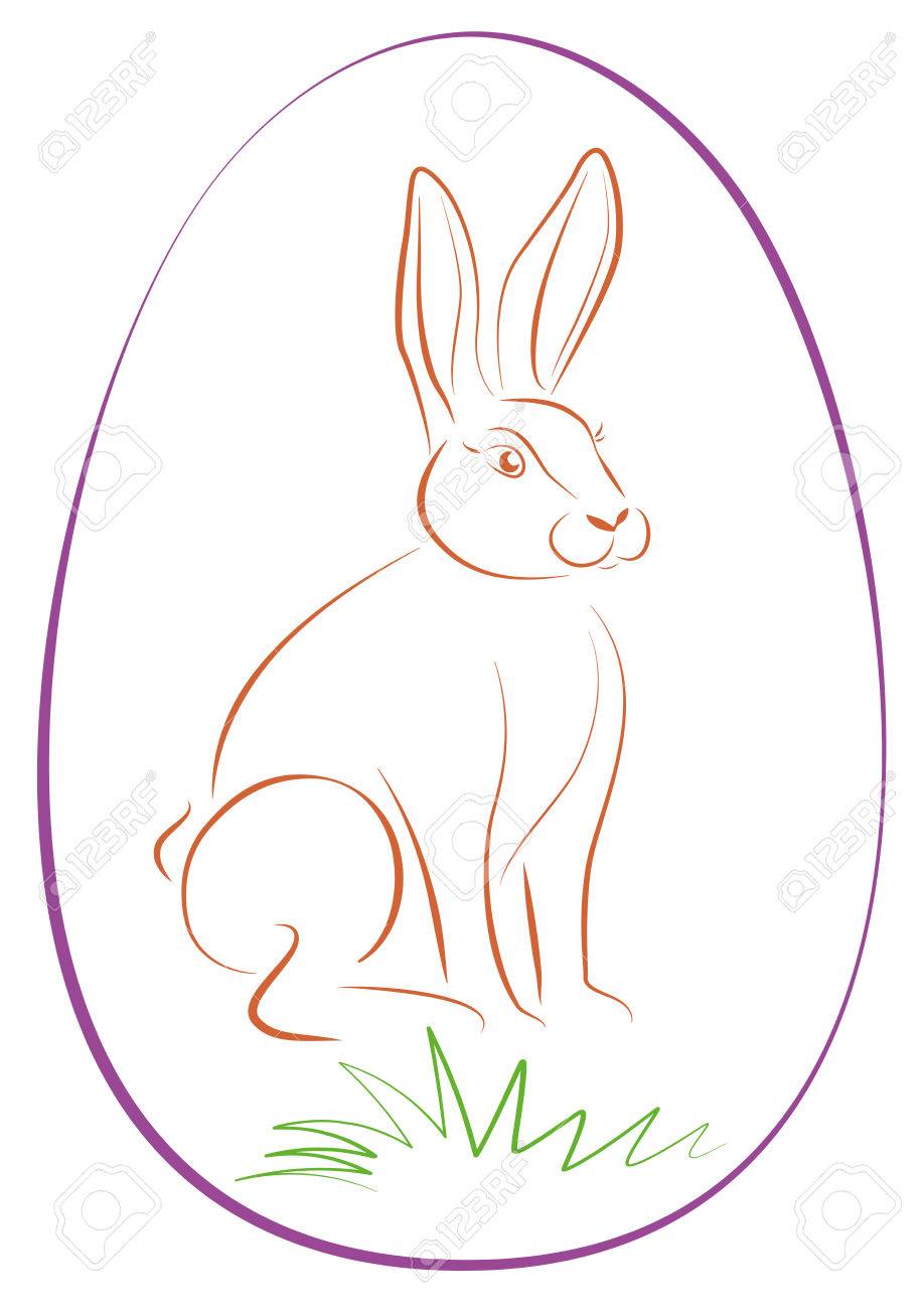 easter bunny sitting in a purple easter egg isolated outline easter bunny outline