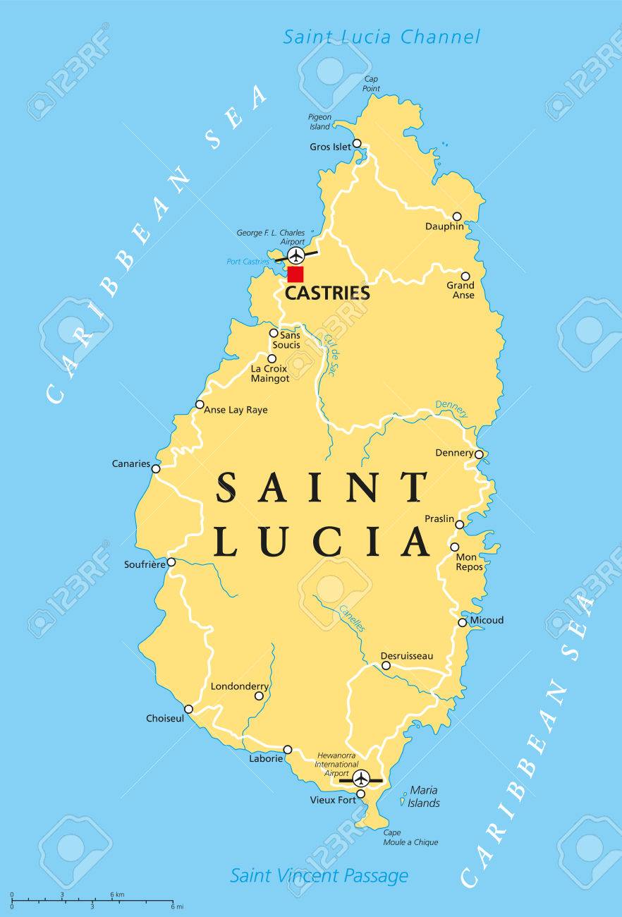 Castries St Lucia Map Saint Lucia Political Map With Capital Castries And Important Places.  English Labeling And Scaling. Illustration. Royalty Free Svg, Cliparts,  Vectors, And Stock Illustration. Image 41077271.