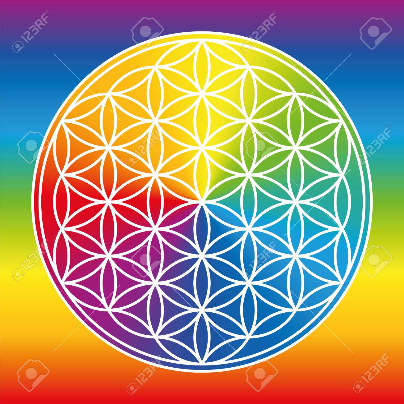Flower Of Life Represented As A Luminous Rainbow Color Wheel Royalty Free Cliparts Vectors And Stock Illustration Image